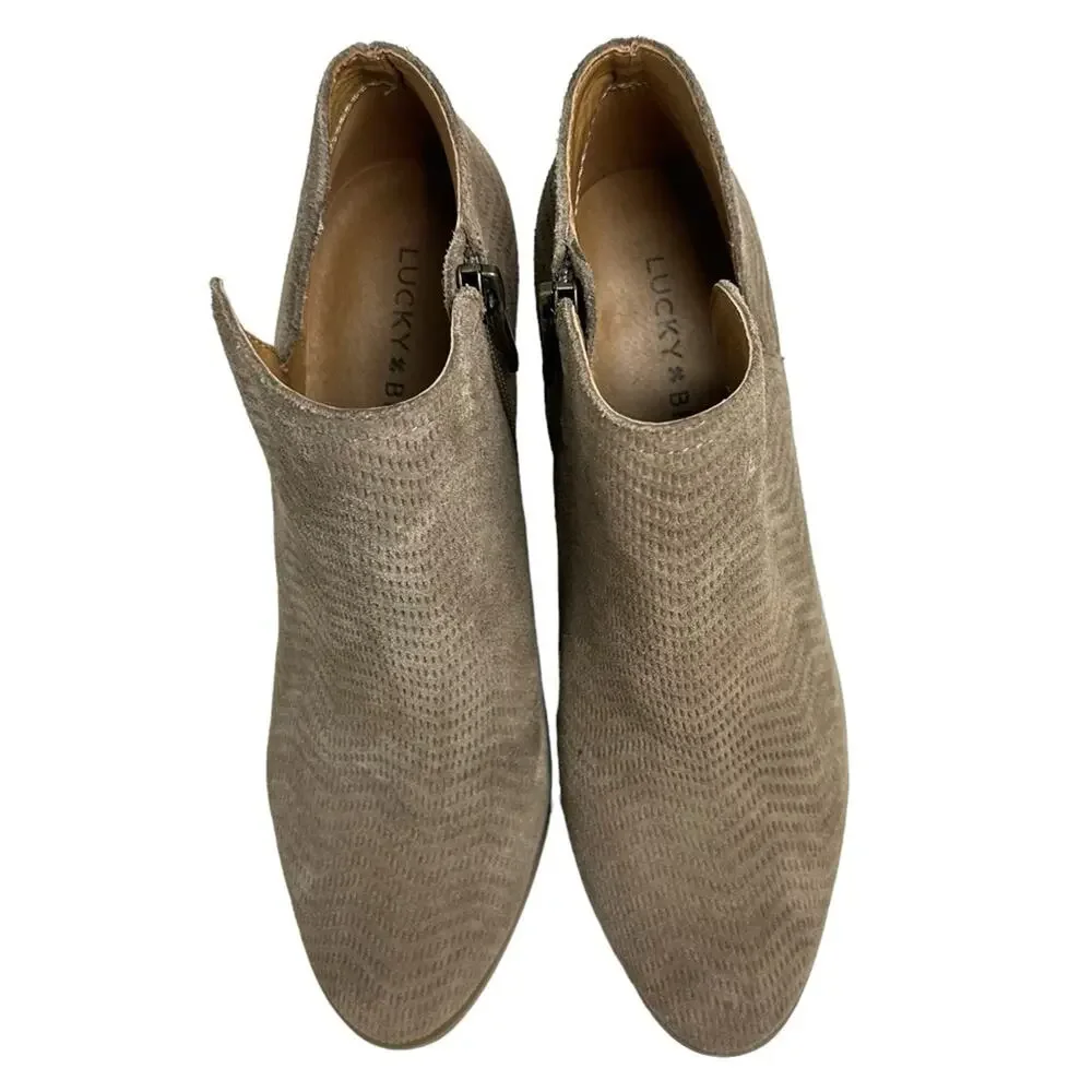 Lucky Brand Parnesa Perforated Suede Bootie Tan Size 6.5